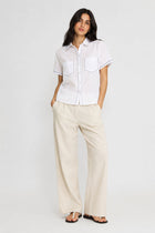BUTTON DOWN SHIRT WITH CONTRAST STITCH FOR WOMEN