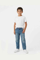 Boys' mid-blue straight-fit jeans, side view