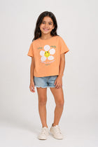 Girls salmon orange graphic T-shirt with bee-face print