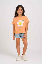 Girls salmon orange graphic T-shirt with bee-face print