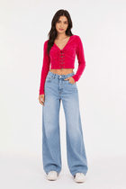 LACE-UP VELOUR BLOUSE FOR WOMEN