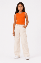 Girls ribbed tank top in tangerine orange, sleeveless crew neck