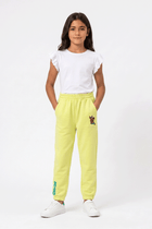 Girls' yellow character graphic jogger trousers with elastic waist and cuffed ankles
