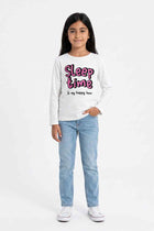 Girls white long-sleeve T-shirt with 'Sleep time' slogan print