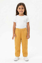 Baby girls' textured pull-on pants, gold, elastic waistband and straight legs