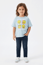 Baby girls' light blue T-shirt with Tweety graphic and 'Always Happy' text
