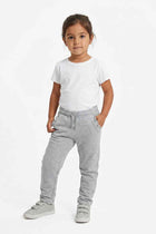 Heather grey baby girl drawstring trousers, ankle cuffs, side pockets
