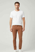 Men's slim-fit clay jeans with belt loops, zip fly, and straight tapered legs