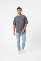 Men's pocket T-shirt with crew neck and short sleeves in anthra melange
