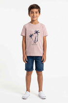 Pink boys' T-shirt with Ocean Life palm graphic, front view