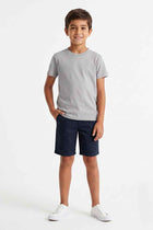 Boys' grey crew-neck T-shirt with short sleeves on model