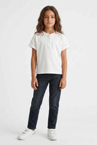 White ribbed girls tank top, front button placket, scoop neckline