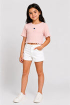 RIBBED EMBROIDERED T-SHIRT FOR GIRLS