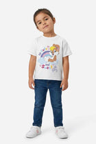 Baby girls' graphic character T-shirt, off-white, front cartoon print with hearts