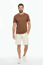 Ecru knit cargo shorts for men, elastic waistband and side cargo pockets