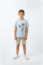 Boys' sky blue graphic T-shirt with palm tree front print