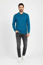 Polo Neck Sweater For Men - Peacock Blue - MEME