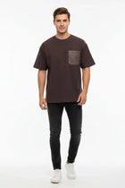 Pocket Crew Neck T-Shirt for Men - Brown - MEME