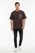 Pocket Crew Neck T-Shirt for Men - Brown - MEME