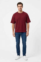 Men's barn red pocket T-shirt, short sleeves and crew neck