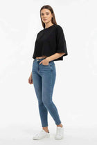 Relaxed Fit Crop T-Shirt for Women - Black - MEME