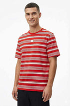 Red and white striped men’s T-shirt with crew neck