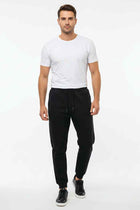 Men's black jogger trousers with zip pocket and drawstring elastic waist