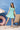 A-Line Shirring Midi Dress With Wide Leg Pant For Women - Blue Model Front Side