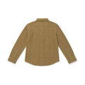 Brown boys corduroy button-down shirt, full back view with collar and button placket