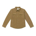Brown boys corduroy button-down shirt with two chest pockets and button front