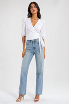 EYELET WRAP BLOUSE FOR WOMEN