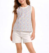 Floral Tank Top For Girl - Sky Blue - MEME