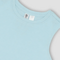Light blue girls' tank top close-up, crew neck with inner tag