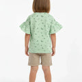 Light green baby girls oversized T-shirt with back butterfly print and flutter sleeves