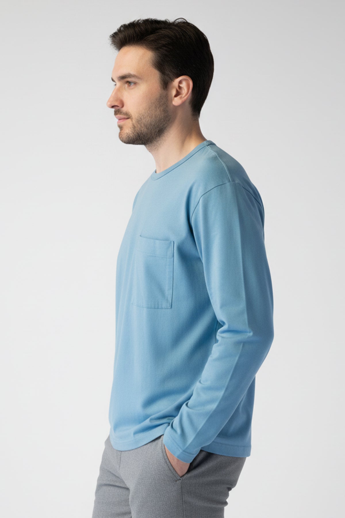 Full Sleeve Basic T-Shirt For Men - Blue
