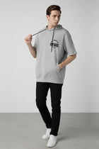 Half Sleeves Hoodie For Men - Light Grey - MEME