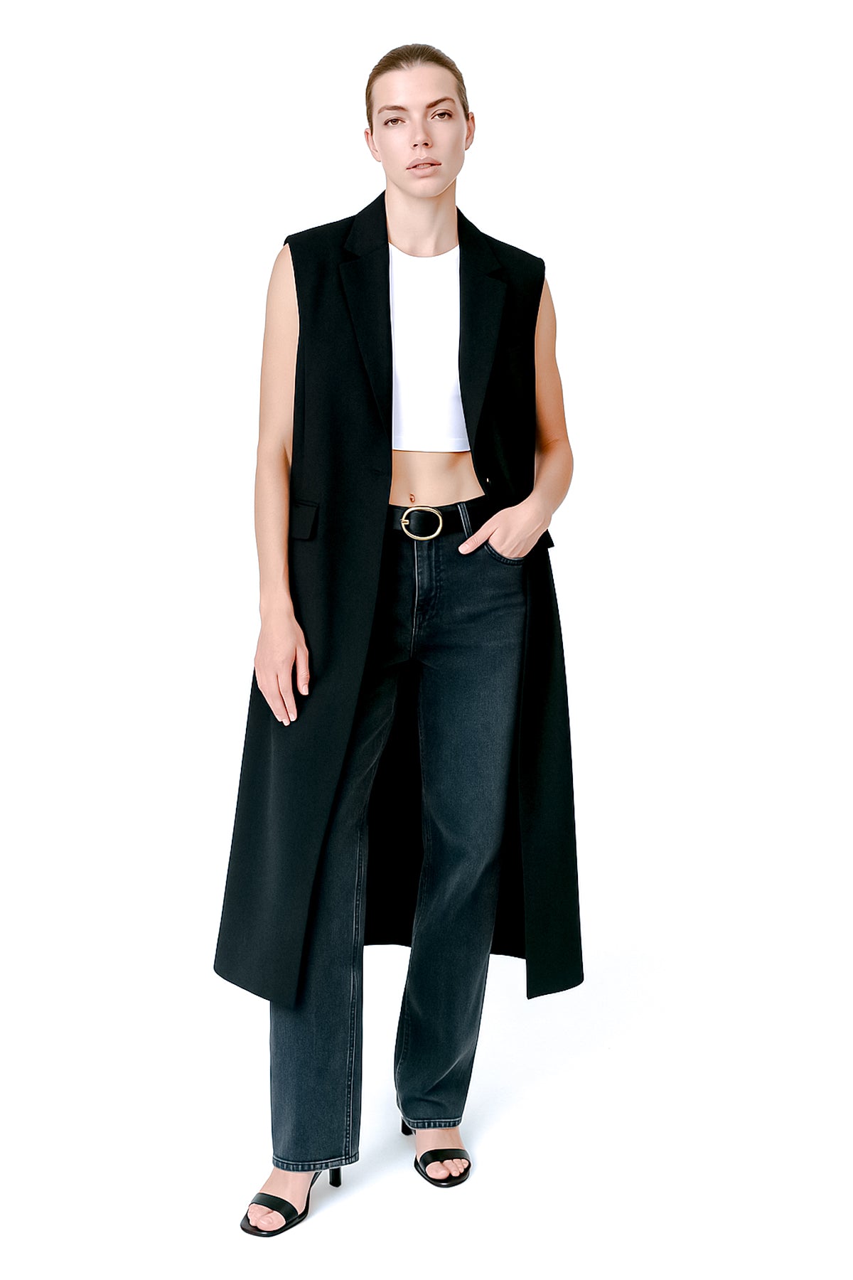 Women Long Waist Coat - Black