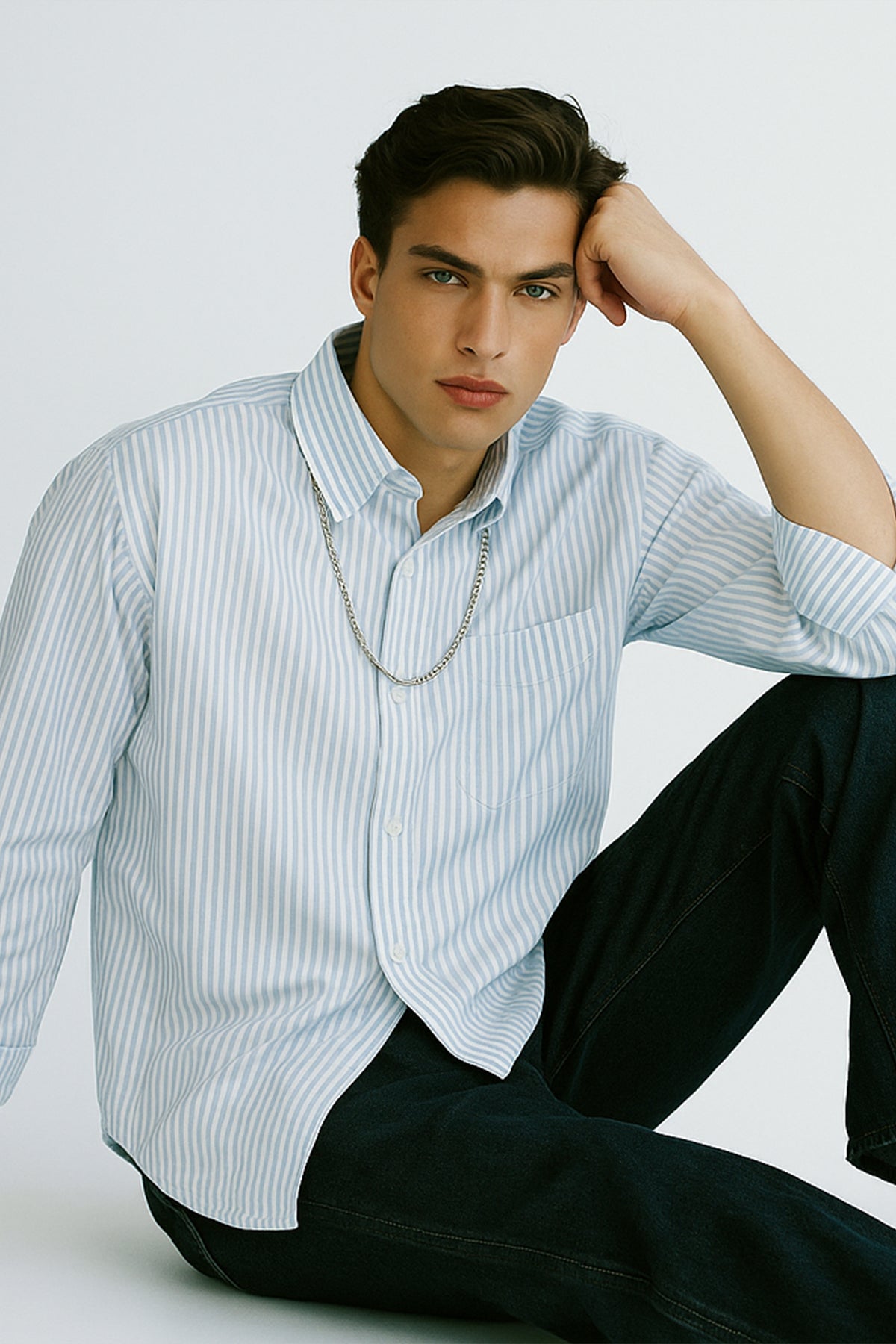 Button Down Shirt For Men - Blue Stripe