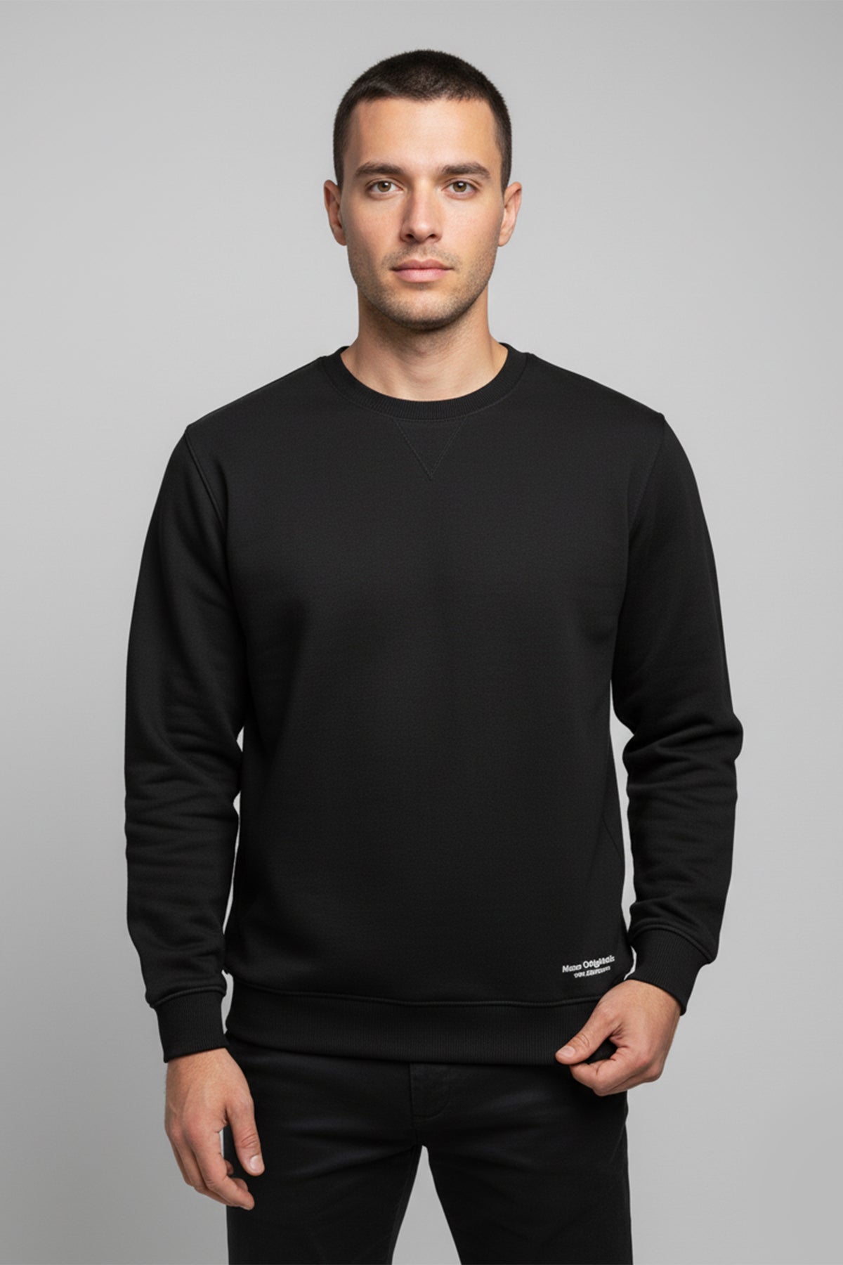 Crew Neck Sweatshirt For Men – Black