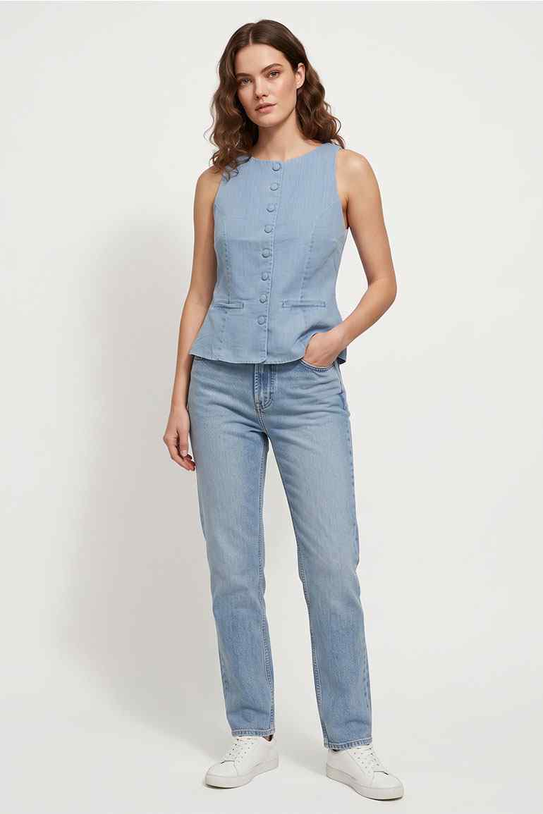 SLEEVELESS BUTTON-FRONT TOP FOR WOMEN