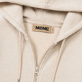Cream baby boys zip hoodie with hood, drawstrings, front zipper, kangaroo pocket
