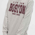 Men's heather grey hoodie with maroon City Team graphic, hood drawstrings, kangaroo pocket