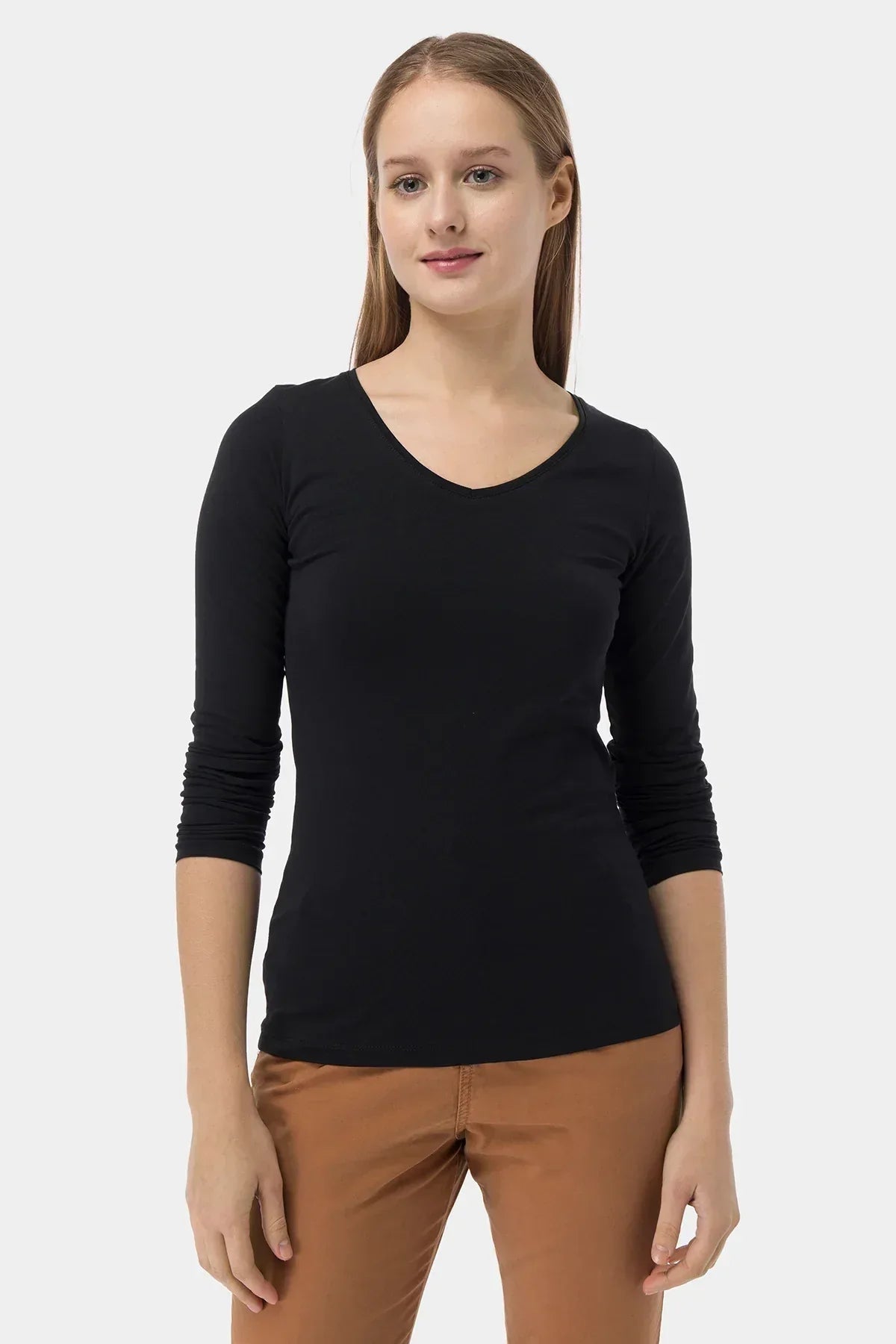 Solid Long Sleeve T-Shirt For Women - Black - MEME