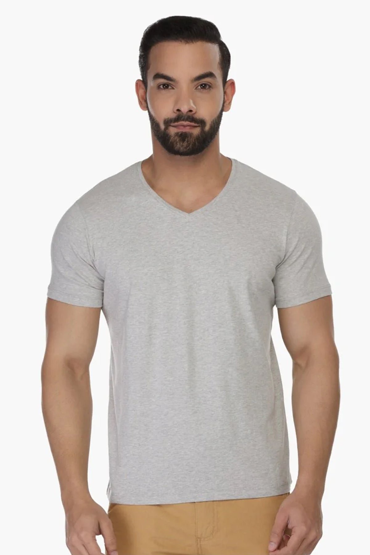 Half Sleeves V Neck T-Shirt Dk Grey – MEME