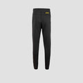 Men's black solid jogger pants with small logo patch at waistband