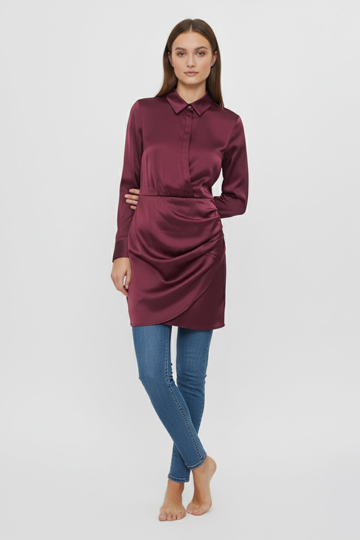 Satin Wrap Dress For Women – Maroon