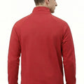 Men's zip-up sweat jacket tango red, stand collar, plain back with hem and cuffs