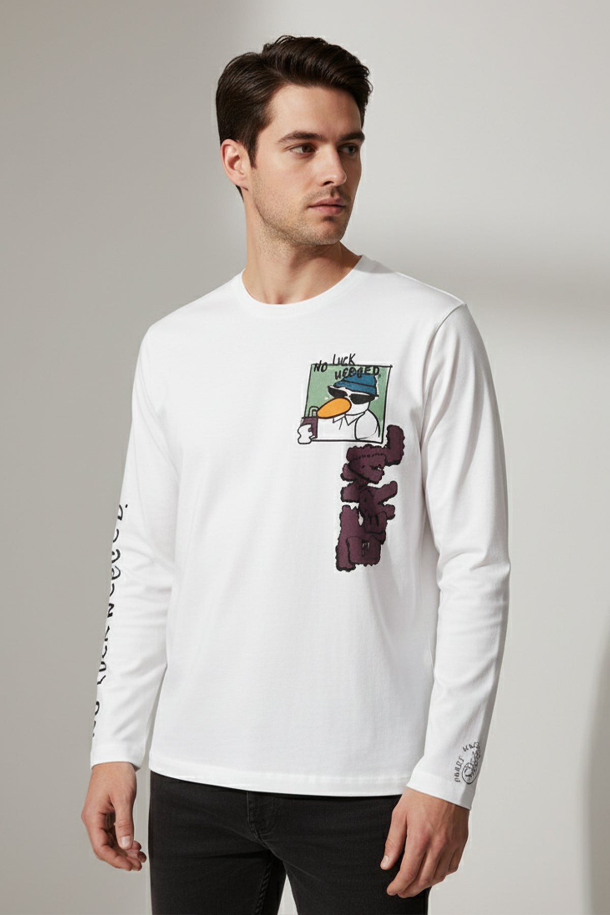 Printed Long Seleeve T-Shirt For Men - White