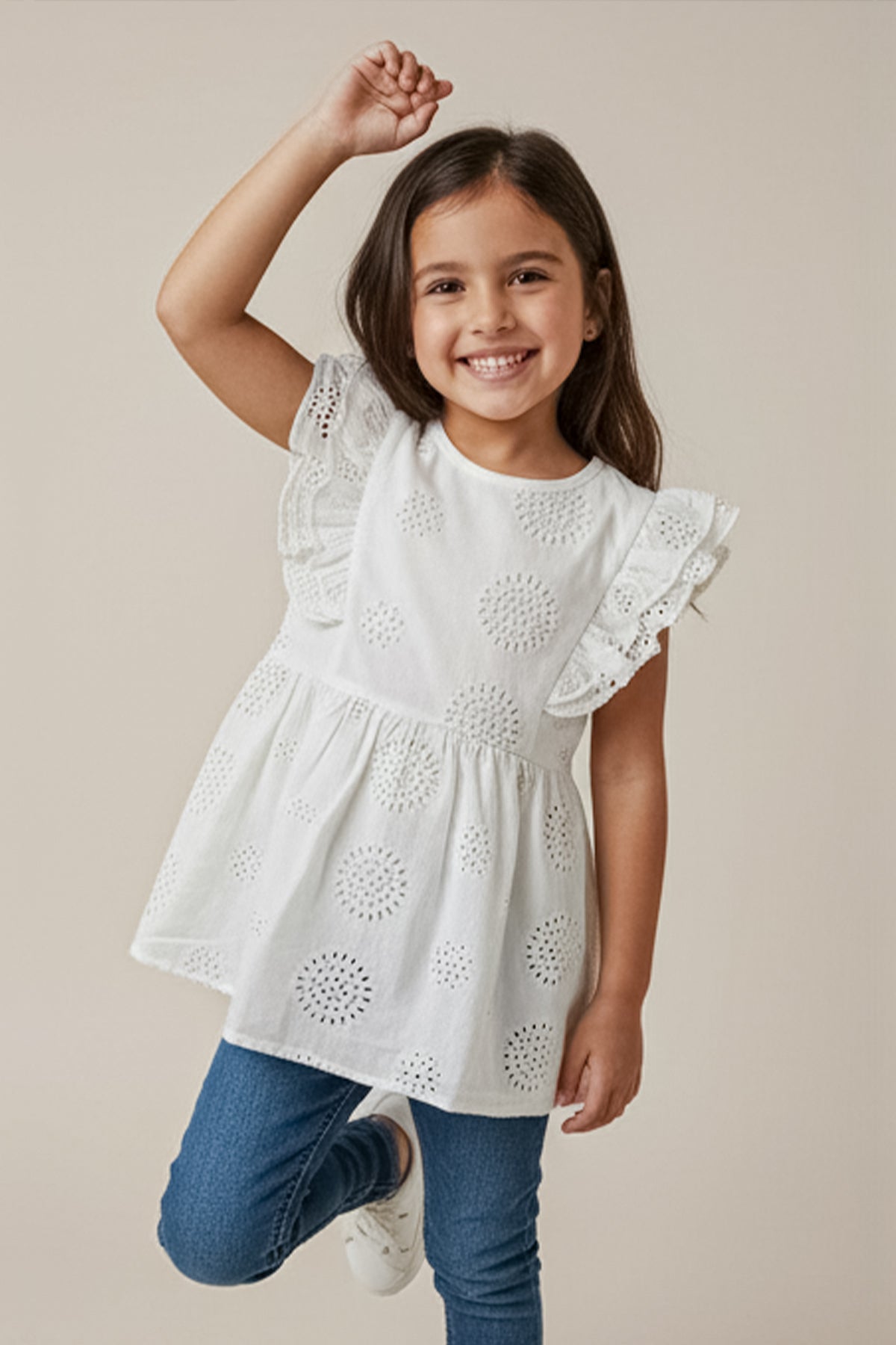 Ruffle Sleeve Top For Baby Girl - White