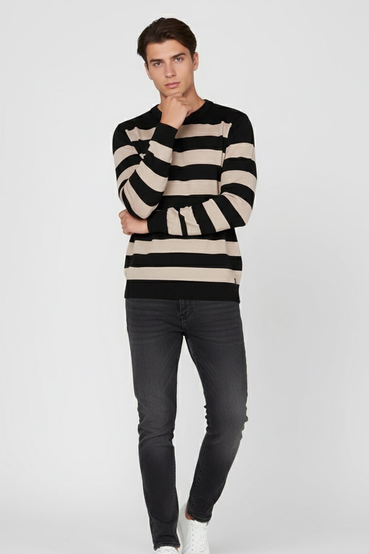 Striped Sweater For Men - Black